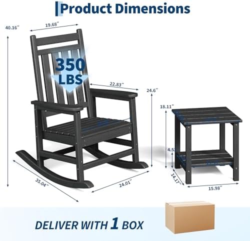 HDPE Rocking Chair Outdoor Set of 2 with Side Table, High Back Rocker - Image 2