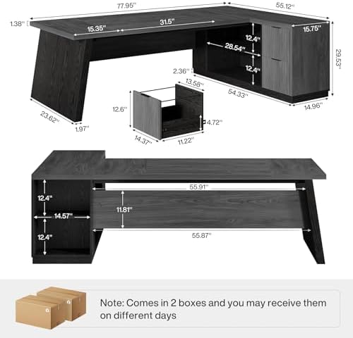 Tribesigns 78" L Shaped Desk with Drawers, Lage Office Desk with Storage Shelves, Modern Corner Computer Desk for Home Office (Gray and Black) - Image 2