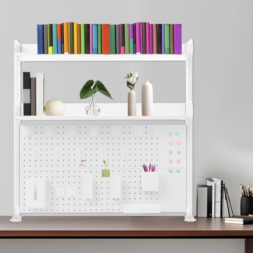 Desktop Hutch Bookshelf with Pegboard, Multipurpose Desk Shelf Clamp Bookcase Storage Rack Display Shelf Clip-on Desk Top Organiser for Home Office Dorm, Study Rooms, Bedrooms - Image 2