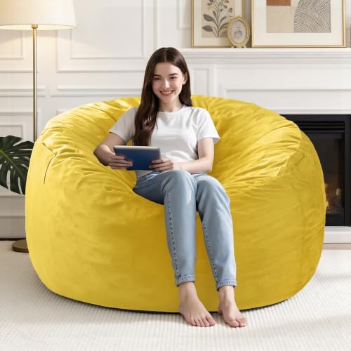 4FT Bean Bag Chair with Ultra Soft Velvet Cover Bean Bag Sofa with Memory Foam Bean Bag Chairs with Large Size Lazy Sofa for Dorm Office Living Room Bedroom Yellow 4' by Unknown