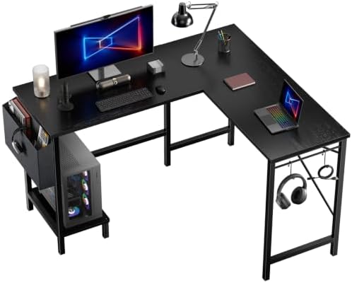 L Shaped Computer Gaming Desk with PC Stand for Home Office by HAPPYMONTLLC