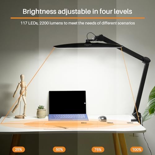 20-Inch LED Desk Lamp with Clamp, 24W 2200LM, Protected Arm, Black - Image 2