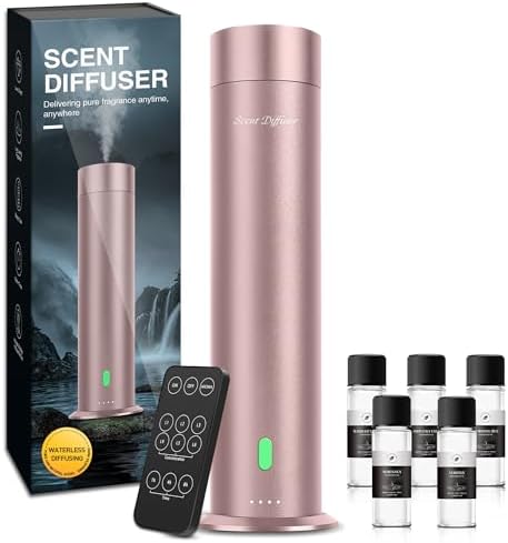 Waterless Diffuser Starter Kit with 5 Scent Oils - Cold Air Diffuser Machine for Home, Hotels and Large Room, 1000 Sq.Ft Coverage Hotel Scent Essential Oil Diffuser, Remote Control, 4.05 Oz, Pink-N by Unknown