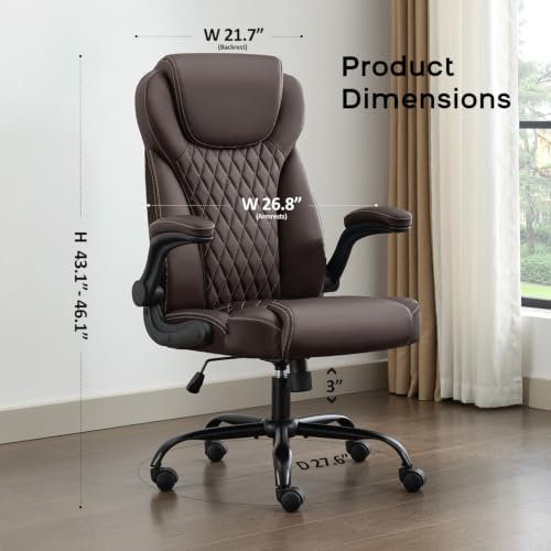 amseatec Big and Tall Office Chair, Flip-Up, Executive Desk Chair, Brown - Image 2