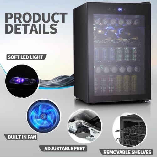 Antarctic Star Beverage Refigerator Cooler -145 Can Mini Fridge for Soda Beer or wine,with glass door, For Office or Bar with Adjustable Removable Shelves，4.5 Cu. Ft. (Black) - Image 4