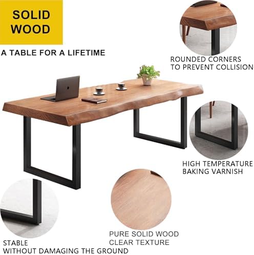 Stylish Solid Wood Office Desk with Sturdy Metal Base - Durable Multi-Size Executive Computer & Dining Table - Perfect for Home Office & Work Environments (Brown, 63 in) - Image 3