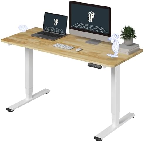FlexiSpot E6 Solid Wood 3-Stage Dual Motor 55 x 24 Electric Standing Desk, Holds 220 lbs, Adjustable Height w/ Memory Presets, Butcher Block Rubberwood Desktop & White Frame, Ships in 2 Boxes by Unknown