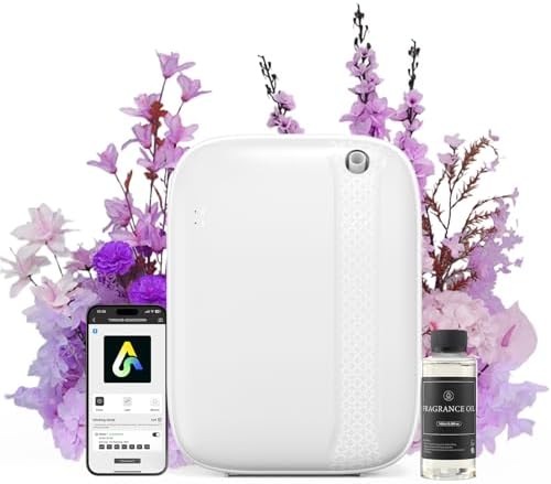 Essential Oil Diffuser, Waterless & Ultrasonic Aromatherapy Diffuser for Home, Office, Hotel, 13.5 OZ Capacity Up to 2500 Sq.Ft Coverage Room Scent Diffuser with App & Button Control(White) by Whole-RoomFragranceinMinute