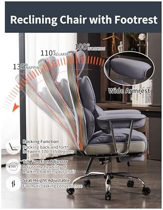 Efomao Big and Tall Office Chair 440LBS, Purple Heavy Duty Executive Chair with Footrest, Ergonomic Desk Chair for Home Office, Wide Computer Chair - Image 5