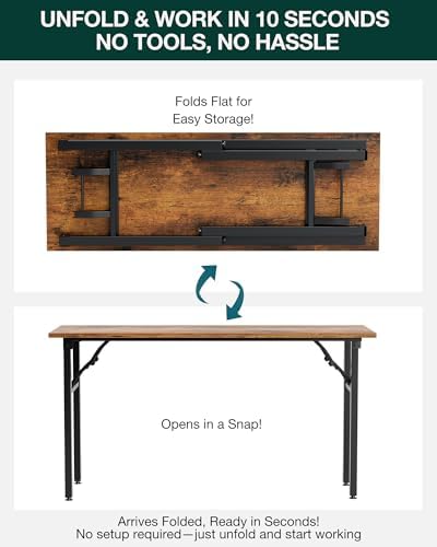 Frylr Small Folding Computer Desk – Portable 55.1 Inch Foldable Laptop Table, Collapsible and Compact for Easy and Fast Setup, Lightweight for Small Spaces, Home Craft and Study Use, Rustic Brown - Image 3
