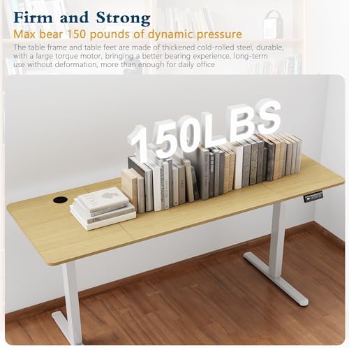 Shintenchi Standing Desk, 63x24 Inch Height Adjustable Electric Sit Stand up Desk, Ergonomic Rising Computer Table, Modern Lift Gaming Desk Workstation for Home Office, White - Image 4