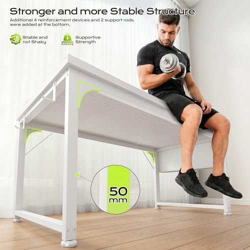 DurayLoly 63 x 24 Computer Desk, 2X Thicker Desktop,2.2” Steel Frame, White - Image 4