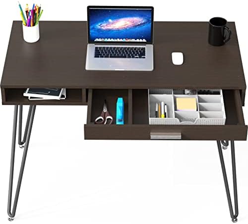 SHW Home Office Computer Hairpin Leg Desk with Drawer, Espresso - Image 6