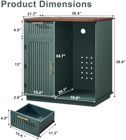 Okvnbjk Mini Fridge Cabinet with Storage & Power Outlet, Green - Image 2