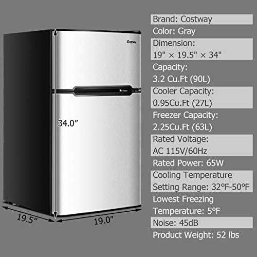 COSTWAY 3.2 Cu.ft. Mini Fridge with Freezer for Bedroom, Dorm, Office - Image 4
