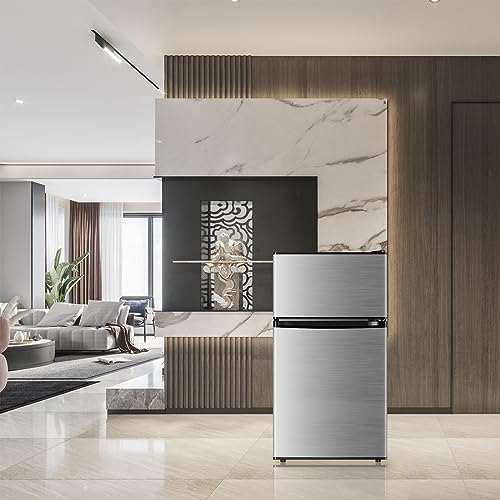 Saeoola Mini Fridge with Freezer, 3.2 Cu.Ft, 2 Doors Compact Mini Refrigerator with Separate Freezer for Dorm, Bedroom, Office, Apartment with 7-Level Temperature Control, Removable Shelves (Sliver) - Image 7