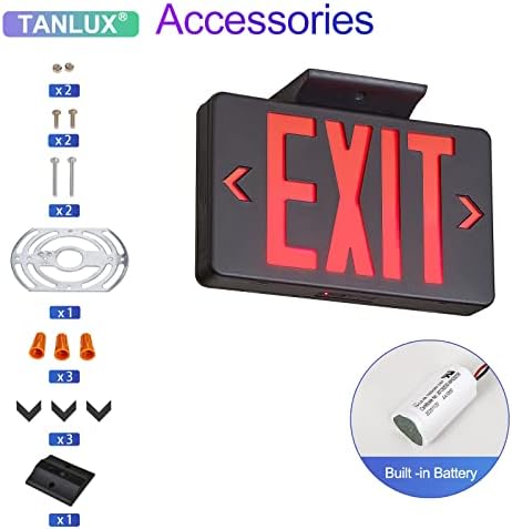 TANLUX Red Exit Sign with Black Housing, LED Emergency Exit Light with Battery Backup, UL Listed, Hardwired Exit Signs with Emergency Lights, Commercial Emergency Lights for Business - 4 Pack - Image 4