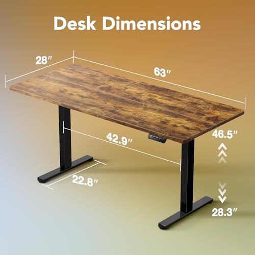 HUANUO 63x28 Inch Electric Standing Desk, Height Adjustable, Rustic Brown - Image 3