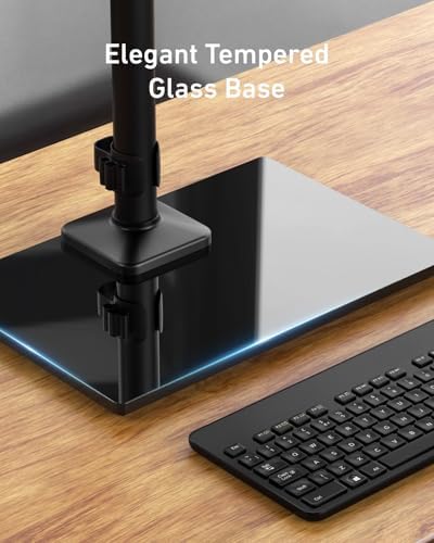 HUANUO Freestanding Dual Monitor Stand, 32 Inch Dual Monitor Mount for 2 Screens, Holds up to 19.8 lbs per Arm, Gaming Monitor Arm Riser with Tempered-Glass Base, Tilt, Swivel, Rotation, Black - Image 6