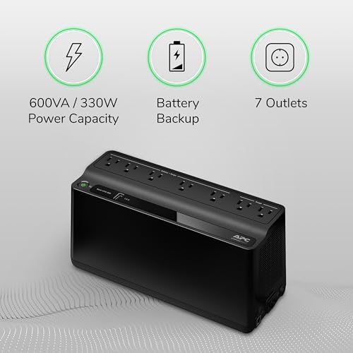 APC UPS 600VA/330W Battery Backup for Computer, Router, NAS, BE600M1 - Image 5