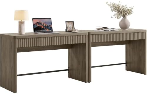 SICOTAS Office Computer Desk with 4 Drawers Modern Executive Writing Desk 97.6" Large Work Home Office Desks with Storage Fluted Makeup Vanity Table Study Table for Living Room Bedroom, Grey Alder by SICOTAS
