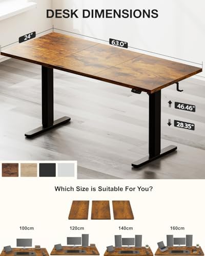 Acrolix 63x24 Electric Standing Desk with Cable Net, Rustic Brown - Image 2