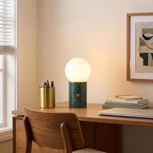 Brightech Kai LED Table Lamp - Bedside Reading Light with Unique Green Marble Base, Modern Desk Lamp, Nightstand Lamp with Ambient Lighting for Bedrooms, Living Room, Den - Modern Globe Lamp Shade - Image 5