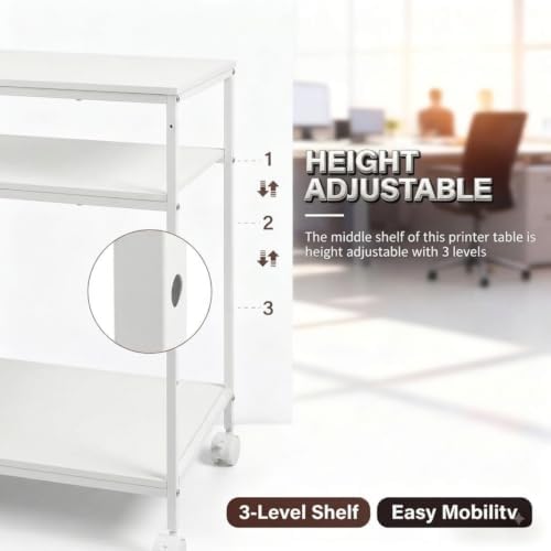 31.5" Heavy Duty Large Printer Stand with Adjustable Storage Shelf, White - Image 3