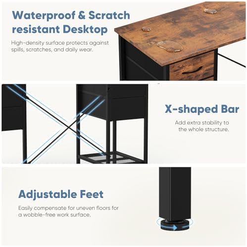 Sweetcrispy 56" Computer Desk with 4 Drawers and Shelve, Brown - Image 5