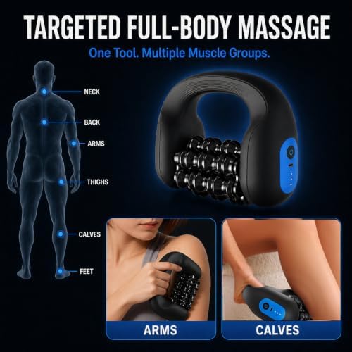 2-in-1 Electric Handheld Massager, Deep Tissue Roller Massager with Hands-Free Massage Base, Rechargeable Muscle Recovery Tool for Feet, Calves, Arms, Neck and Back Relief - Image 5