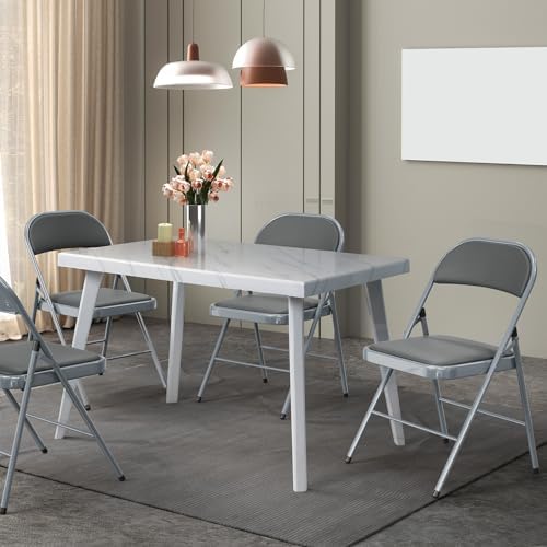 VINGLI 8 Pack Folding Chairs with Padded Seats, Metal Frame with Pu Leather Seat & Back, Capacity 350 lbs, Gray - Image 2