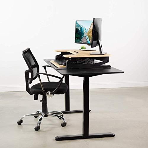 VIVO 36 inch Height Adjustable Stand Up Desk Converter, V Series, Quick Sit to Stand Tabletop Dual Monitor Riser Workstation, Light Wood Top, Black Frame, DESK-V000VO - Image 2