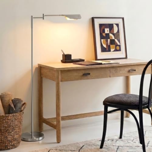Brightech Leaf Pharmacy LED Reading Lamp, Dimmable Floor Lamp with Easy Adjustable Rotation Over Chair or Desk for Living Room, Work Light for Office, Modern Minimalist Home Decor - Platinum Silver - Image 6