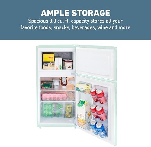 West Bend Mini Fridge with Freezer for Bedroom, Office, Bar or Dorm Room, Retro Compact Refrigerator features Glass Shelves, Manual Defrost and Adjustable Temperature Control, 3.1-Cu.Ft., Green - Image 5
