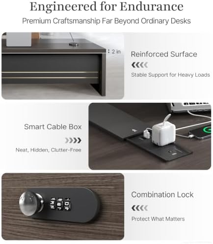 95" L-Shaped Executive Desk with Reversible Return, Modern Office Desk with Drawers, Open Shelves, Ventilated CPU Compartment, Built-in Power Hub with AC Outlet, 2 USB A, USB-C, HDMI, RJ45 - Image 6