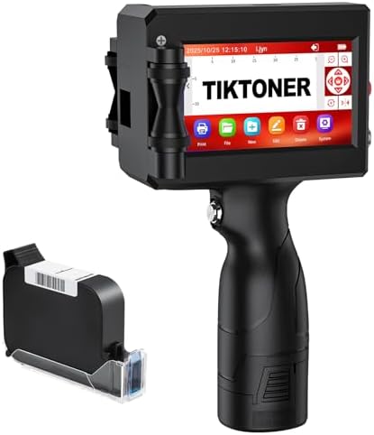 Handheld Inkjet Printer Printing Height 0.08-0.5Inch Handheld Printer Gun for Batch Code Date Time Lot Number Print on Many Materials, Inkjet Coder with 42ml Black Fast Dry Ink Cartridge by TIKTONER