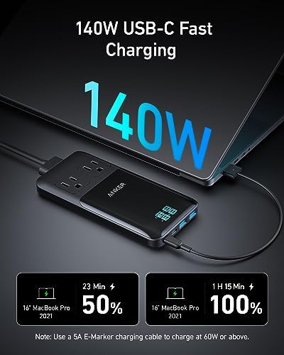 Anker Prime Charging Station, 140W 6-in-1 Travel Power Strip, 2 USB C - Image 3