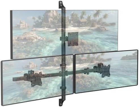 WALI Stacked Triple Monitor Wall Mount for 49" Curved and Dual 34" Monitors by WALI