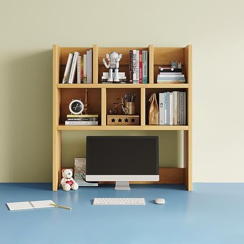 Wooden Desktop Bookshelf, Countertop Hutch Bookshelf, Comupter Desk Hutch Organizer with Shelves, Freestanding Bookcase for Home Office Dorm Room(27.6'', Natural) by Unknown