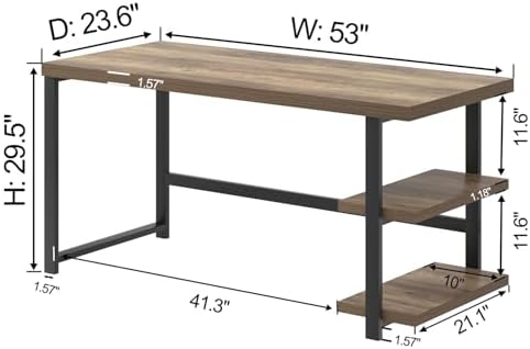 FOLUBAN Computer Desk, Modern Home Office Desk with Storage Shelves, Writing Study Gaming Table for Living Room Bedroom, Rustic Oak, 53 Inch - Image 2