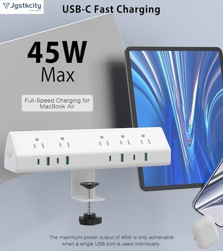 Jgstkcity Desk Clamp Power Strip USB C 45W,8 USB,20FT Cable,White - Image 4