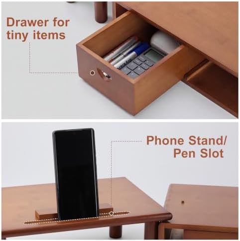 Dual Monitor Stand Riser with Drawer for Desk Laptop - Image 3