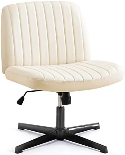 OLIXIS Cross Legged Armless Wide Adjustable Swivel Padded Leather Home Office Desk Chair No Wheels by OLIXIS