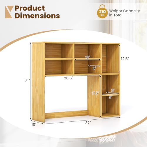 LDAILY Desktop Bookshelf, 37’’ Wood Desk Shelf with 7 Cubes & 3 Adjustable Shelves, 3-Tier Desk Display Rack, Desk Hutch for Dorm College Office Computer Monitor Up to 27’’ (Burlywood, 7 Shelves) - Image 2