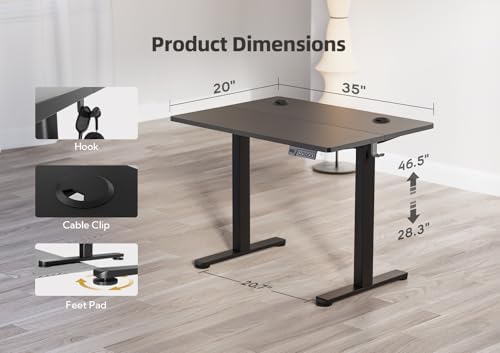 YDN 35 x 20 Inch Black Electric Standing Desk - Image 3