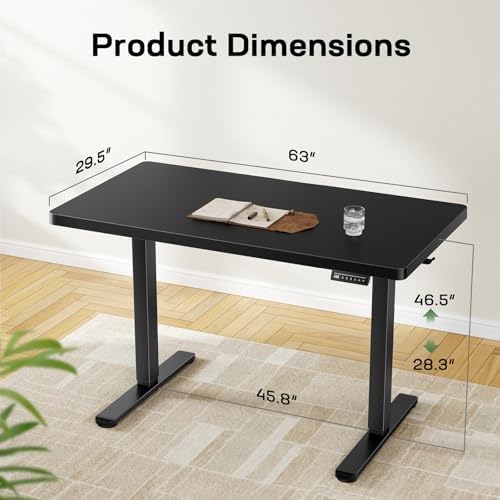 Marsail 63 x 30 Electric Standing Desk with One-Piece Desktop, Sit Stand Desk with Thickened Tabletop, Height Adjustable Stand Up Desk with Cable Management for Home Office(Frame+Desktop, 2 Packages) - Image 3