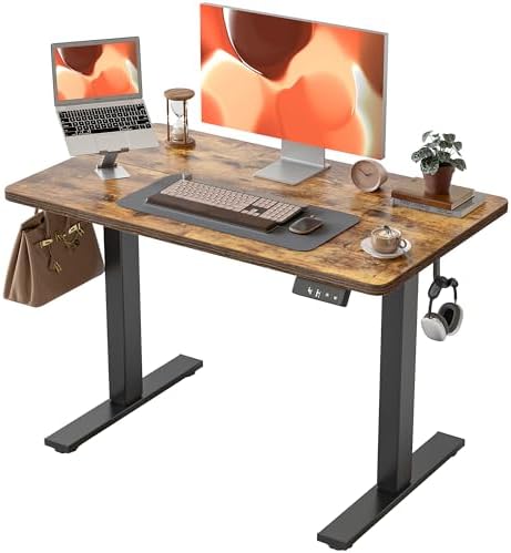 TIQLAB Height Adjustable Electric Standing Desk, 40 x 24 inch, Sit Stand Up Desk, Splice Board, Computer Home Office Desk, Rustic Brown Top by TIQLAB