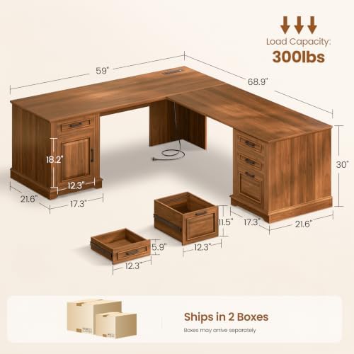 SEDETA 69" L Shaped Computer Desk with 4 Drawers, Storage Cabinet - Image 2
