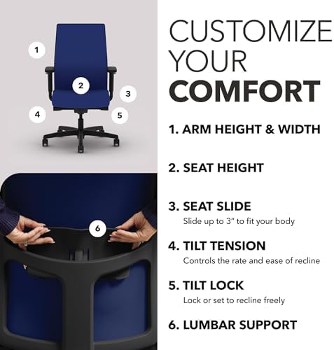 HON Ignition 2.0 Ergonomic Office Chair, Lumbar Support, Desk Chair, Cobalt - Image 3