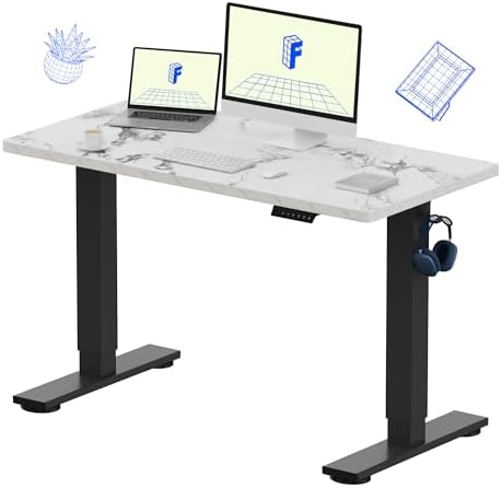 FLEXISPOT EN1 One-Piece Standing Desk, Electric Adjustable with 4 Memory Presets, 176 LBS Capacity, Stable & Quiet, Seamless Desktop for Home Office & Dual Monitors, 48"x24" Marble Gray by Unknown